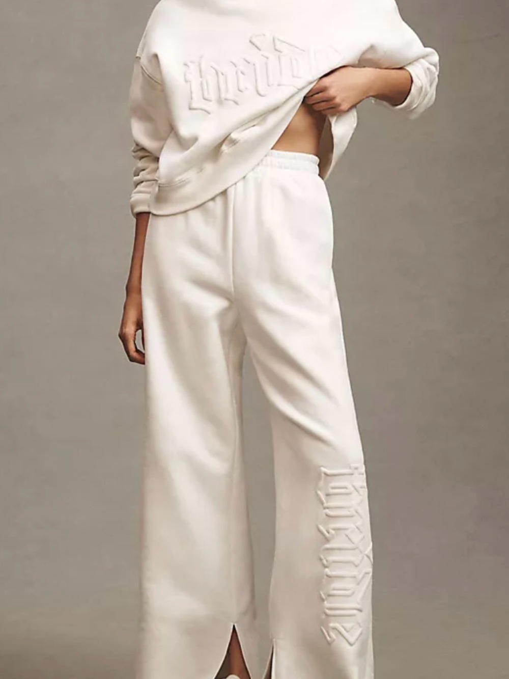 Anthropologie X BRIDEMERCH Wide-Leg Slit Cream Lounge Pants